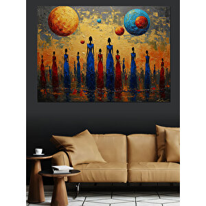 Gezegenler Arasında İnsan Silüetleri Dekoratif Kanvas - Mdf Ahşap Tablo 100x140 cm