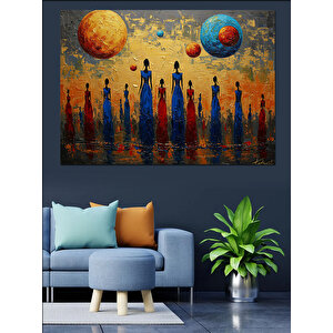 Gezegenler Arasında İnsan Silüetleri Dekoratif Kanvas - Mdf Ahşap Tablo 100x140 cm