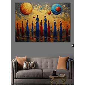 Gezegenler Arasında İnsan Silüetleri Dekoratif Kanvas - Mdf Ahşap Tablo 100x140 cm