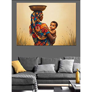 Çocuğunu Taşıyan Afrika Kadın Dekoratif Kanvas - Mdf Ahşap Tablo 70x100 cm