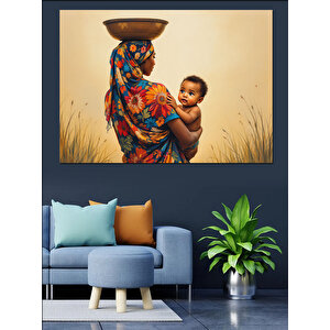 Çocuğunu Taşıyan Afrika Kadın Dekoratif Kanvas - Mdf Ahşap Tablo