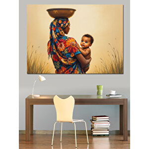 Çocuğunu Taşıyan Afrika Kadın Dekoratif Kanvas - Mdf Ahşap Tablo 100x140 cm
