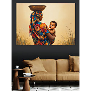 Çocuğunu Taşıyan Afrika Kadın Dekoratif Kanvas - Mdf Ahşap Tablo 100x140 cm