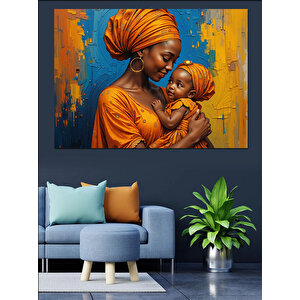 Afrikalı Anne Çocuk Portresi Dekoratif Kanvas - Mdf Ahşap Tablo 25x35 cm