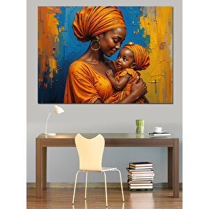 Afrikalı Anne Çocuk Portresi Dekoratif Kanvas - Mdf Ahşap Tablo 25x35 cm