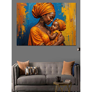 Afrikalı Anne Çocuk Portresi Dekoratif Kanvas - Mdf Ahşap Tablo 70x100 cm