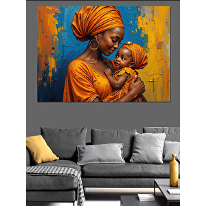 Afrikalı Anne Çocuk Portresi Dekoratif Kanvas - Mdf Ahşap Tablo