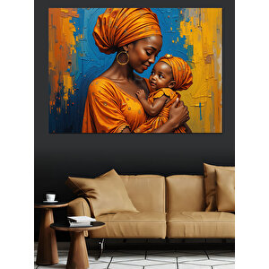 Afrikalı Anne Çocuk Portresi Dekoratif Kanvas - Mdf Ahşap Tablo