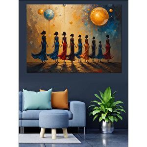 Gezegenler Altında Siluet Kadınlar Dekoratif Kanvas - Mdf Ahşap Tablo 35x50 cm