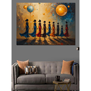 Gezegenler Altında Siluet Kadınlar Dekoratif Kanvas - Mdf Ahşap Tablo 35x50 cm
