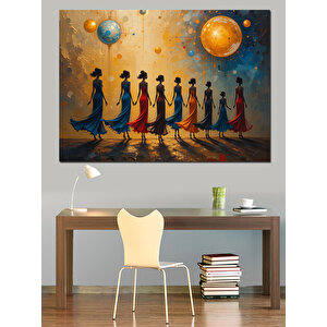 Gezegenler Altında Siluet Kadınlar Dekoratif Kanvas - Mdf Ahşap Tablo 35x50 cm