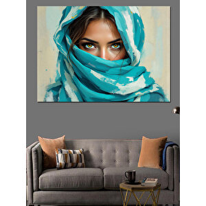 Mavi Gözlü Örtülü Kadın Dekoratif Kanvas - Mdf Ahşap Tablo 50x70 cm