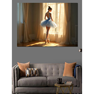 Penceredeki Balerin Kız Dekoratif Kanvas - Mdf Ahşap Tablo 100x140 cm