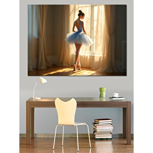 Penceredeki Balerin Kız Dekoratif Kanvas - Mdf Ahşap Tablo 100x140 cm