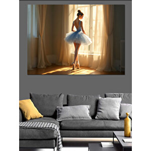 Penceredeki Balerin Kız Dekoratif Kanvas - Mdf Ahşap Tablo 100x140 cm