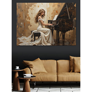 Beyaz Elbiseli Piyanist Kadın Dekoratif Kanvas - Mdf Ahşap Tablo