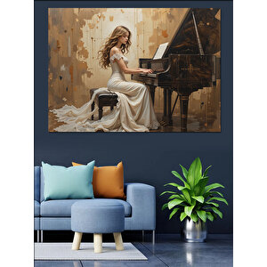 Beyaz Elbiseli Piyanist Kadın Dekoratif Kanvas - Mdf Ahşap Tablo