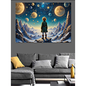 Uzayda Küçük Gezgin Çocuk Dekoratif Kanvas - Mdf Ahşap Tablo 35x50 cm
