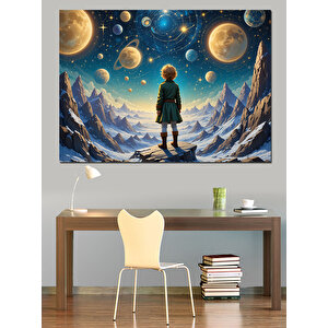 Uzayda Küçük Gezgin Çocuk Dekoratif Kanvas - Mdf Ahşap Tablo 100x140 cm