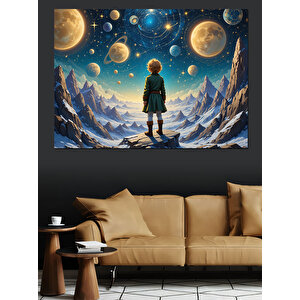 Uzayda Küçük Gezgin Çocuk Dekoratif Kanvas - Mdf Ahşap Tablo