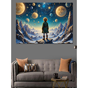 Uzayda Küçük Gezgin Çocuk Dekoratif Kanvas - Mdf Ahşap Tablo 50x70 cm