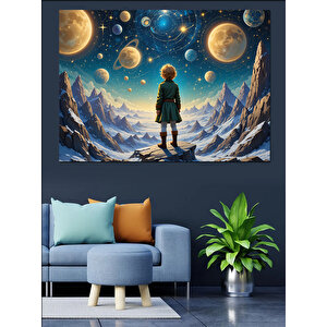 Uzayda Küçük Gezgin Çocuk Dekoratif Kanvas - Mdf Ahşap Tablo