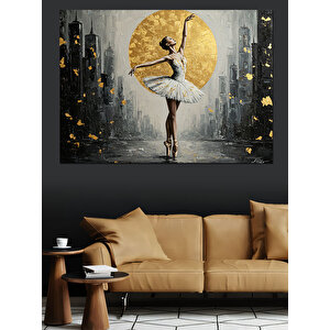 Altın Ayda Balerin Dekoratif Kanvas - Mdf Ahşap Tablo 100x140 cm
