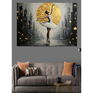 Altın Ayda Balerin Dekoratif Kanvas - Mdf Ahşap Tablo 100x140 cm