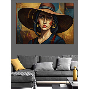 Gizemli Şapkalı Kadın Dekoratif Kanvas - Mdf Ahşap Tablo 100x140 cm