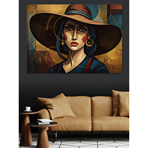 Gizemli Şapkalı Kadın Dekoratif Kanvas - Mdf Ahşap Tablo 100x140 cm