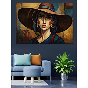 Gizemli Şapkalı Kadın Dekoratif Kanvas - Mdf Ahşap Tablo 100x140 cm