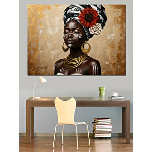 Afrikalı Kadın Altın Takılar Dekoratif Kanvas - Mdf Ahşap Tablo 25x35 cm
