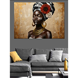 Afrikalı Kadın Altın Takılar Dekoratif Kanvas - Mdf Ahşap Tablo 25x35 cm