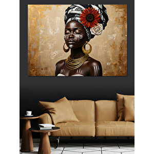 Afrikalı Kadın Altın Takılar Dekoratif Kanvas - Mdf Ahşap Tablo