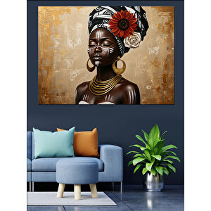 Afrikalı Kadın Altın Takılar Dekoratif Kanvas - Mdf Ahşap Tablo