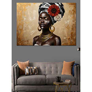 Afrikalı Kadın Altın Takılar Dekoratif Kanvas - Mdf Ahşap Tablo 35x50 cm