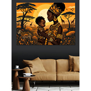 Afrikalı Anne Ve Çocuk Dekoratif Kanvas - Mdf Ahşap Tablo 70x100 cm