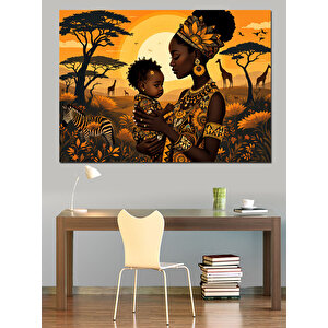 Afrikalı Anne Ve Çocuk Dekoratif Kanvas - Mdf Ahşap Tablo