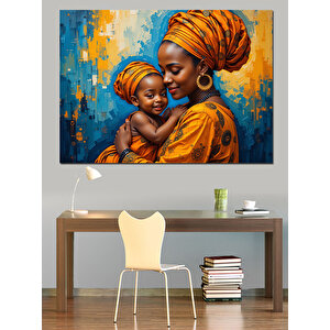 Afrikalı Anne Ve Çocuk Sevgisi Dekoratif Kanvas - Mdf Ahşap Tablo 35x50 cm