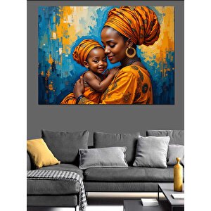 Afrikalı Anne Ve Çocuk Sevgisi Dekoratif Kanvas - Mdf Ahşap Tablo 50x70 cm