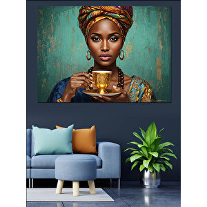 Kupa Tutan Afrikalı Kadın Dekoratif Kanvas - Mdf Ahşap Tablo 50x70 cm