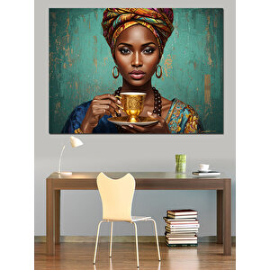 Kupa Tutan Afrikalı Kadın Dekoratif Kanvas - Mdf Ahşap Tablo 50x70 cm