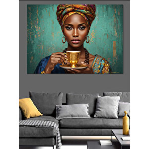 Kupa Tutan Afrikalı Kadın Dekoratif Kanvas - Mdf Ahşap Tablo