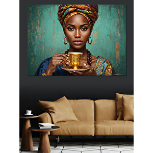Kupa Tutan Afrikalı Kadın Dekoratif Kanvas - Mdf Ahşap Tablo