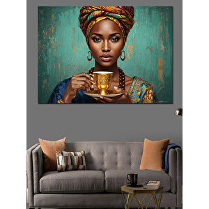 Kupa Tutan Afrikalı Kadın Dekoratif Kanvas - Mdf Ahşap Tablo 35x50 cm