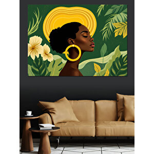 Altın Küpeli Afrikalı Kadın Dekoratif Kanvas - Mdf Ahşap Tablo 70x100 cm