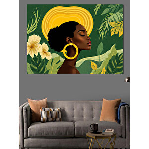 Altın Küpeli Afrikalı Kadın Dekoratif Kanvas - Mdf Ahşap Tablo 70x100 cm