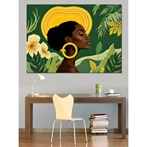 Altın Küpeli Afrikalı Kadın Dekoratif Kanvas - Mdf Ahşap Tablo