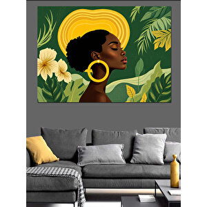 Altın Küpeli Afrikalı Kadın Dekoratif Kanvas - Mdf Ahşap Tablo