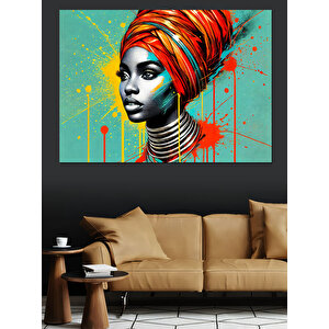 Kırmızı Afrikalı Renkli Portre Dekoratif Kanvas - Mdf Ahşap Tablo 50x70 cm